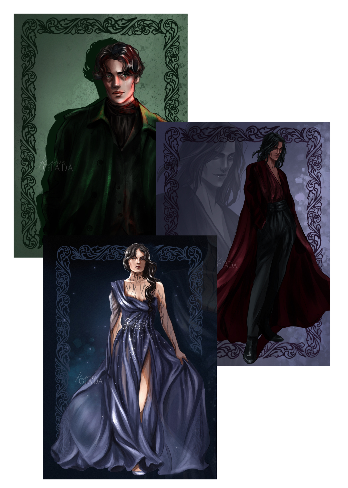 Set of 3 Mal, Reeve, and Maeve art prints by Karina Giada